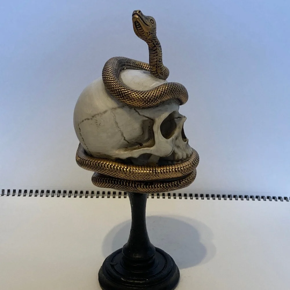 Ashland Skull with Bronze Snake Pedestal Halloween Spooky Decor